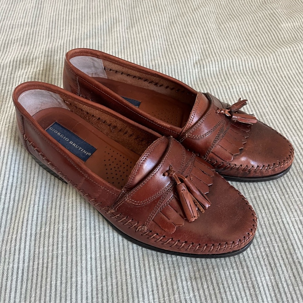 Giorgio Brutini Brown Leather Tassel Loafers Size 9 VINTAGE